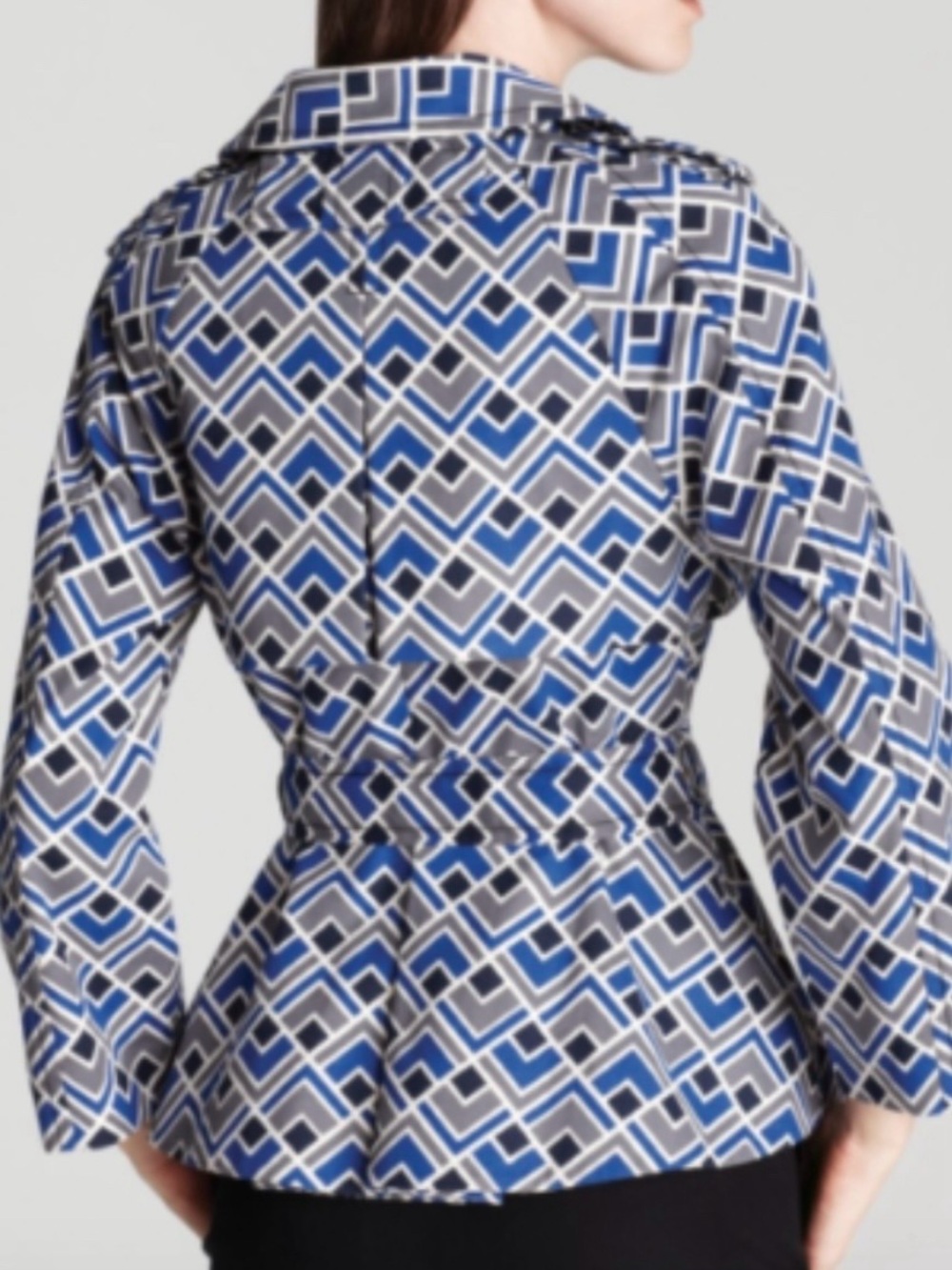 Kate Spade Lettie Trench Coat Geometric-Print Blue & Gray Women’s Belted Coat - Picture 6 of 11
